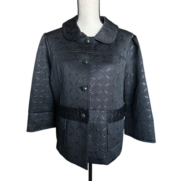 JohnPaulRichard Black Dress Jacket Textured 4 Buttons 3/4 Sleeve Lined Size XL - Picture 1 of 8